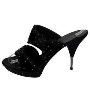 Vintage Y2K Stella McCartney Rhinestone Black Velvet Evening Heels Shoes Size 39